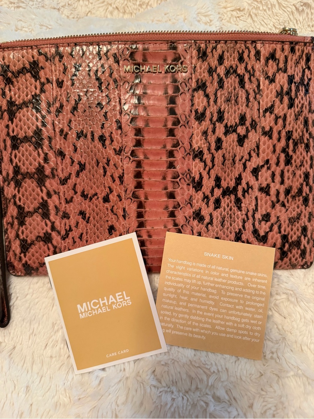 Michael Kors Rose Pink Snake-Print Zip Pouch with Gold Logo - Picture 4 of 5
